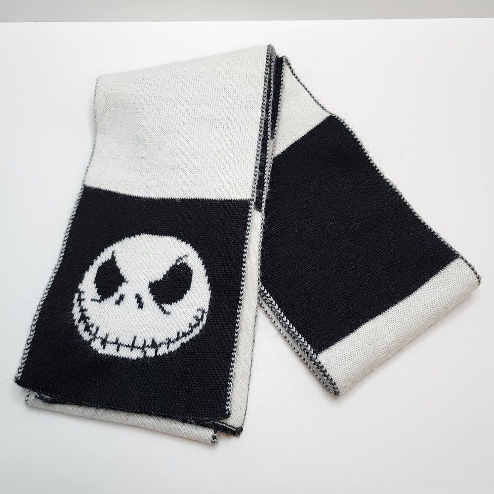 Nightmare Before Christmas Skinny Scarf | Black White Jack Skellington Skull